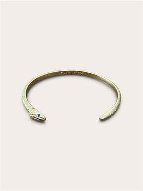 Lucky Brand Gold Tone Snake Cuff Bracelet Blue Crystal Eyes Boho Y2k Festival